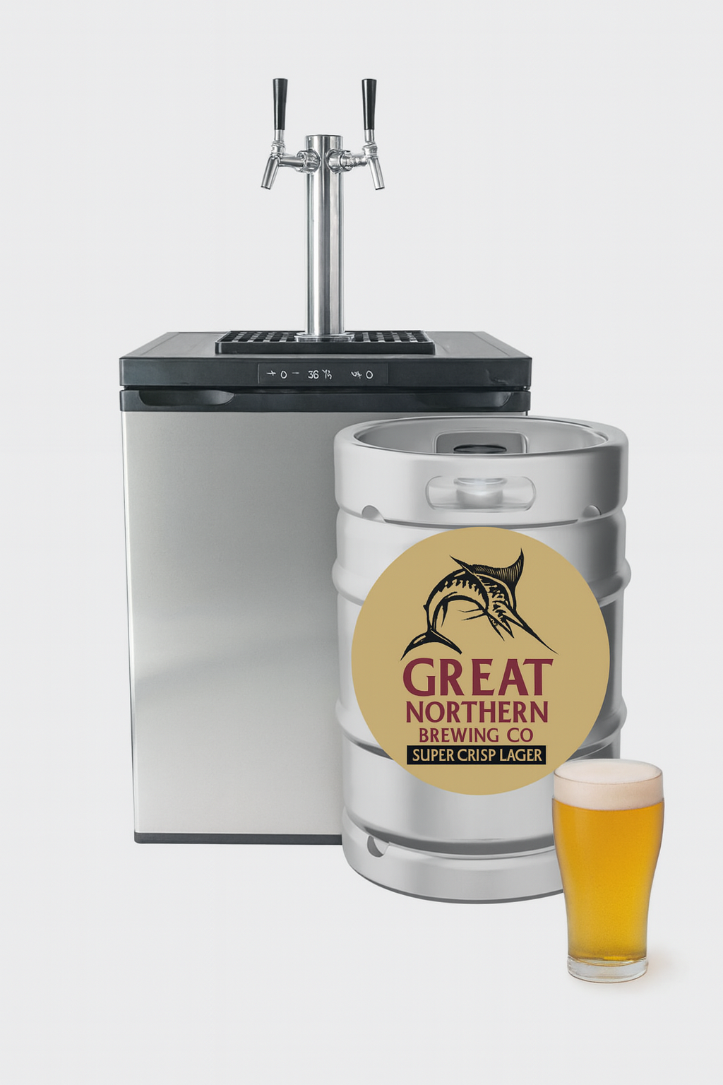 Keg King - Kegmaster Series XL Kegerator - Fastap Double Tap x Great Northern Super Crisp 49.5 Litre Keg
